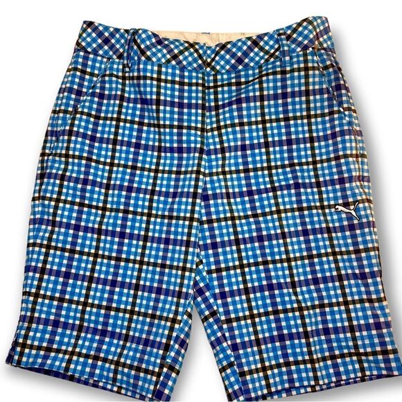 Puma Dry Cell Golf Tech Blue Plaid Golf Shorts Women's NWT Sz 4 - Picture 1 of 7